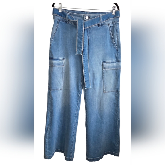 WHBM White House Black Market Wide Leg Cargo Jeans Belted High Rise Size 10 - Picture 3 of 12
